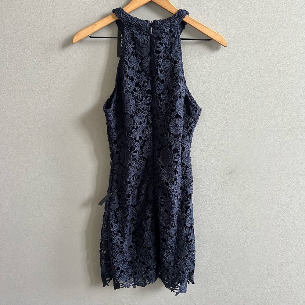 Lulu’s Love Poem NWT Navy Blue Lace Floral Mini Dress Size Medium - Picture 7 of 14